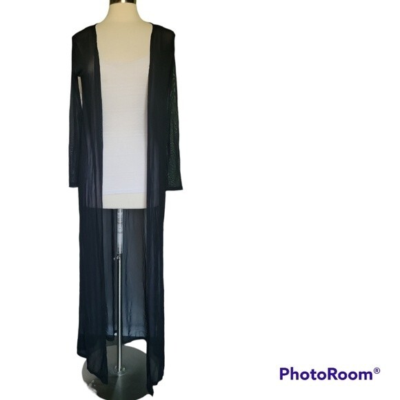 WINDSOR BLACK SHEER OPEN FRONT KIMONO - S/M - Picture 1 of 7